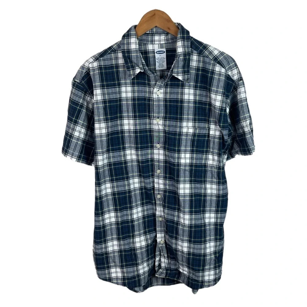 BF1104 Vintage Mens Old Navy Plaid Short Sleeve Button Down Shirt XL